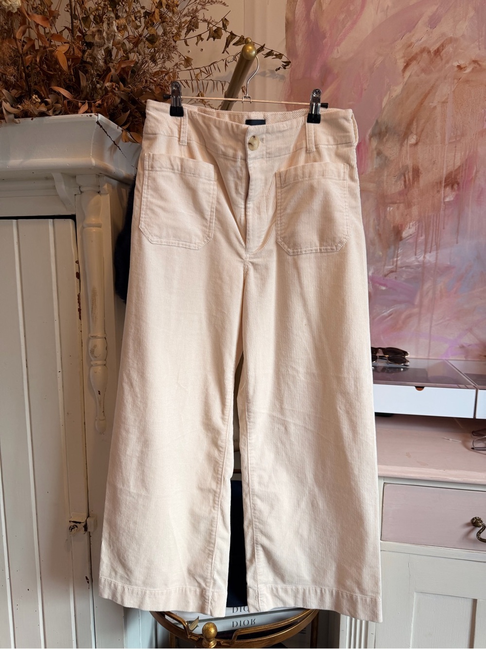 Maeve Cream Wide-Leg Cotton Pants